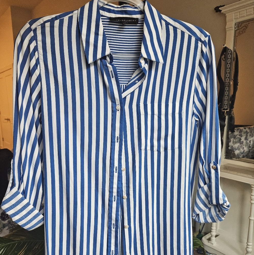 Elegant Blue and White Striped Women's Blouse